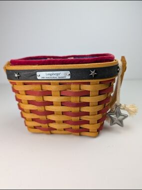 Longaberger 2001 Inaugural Basket/Star & Velvet Liner/Protector/Star Tie-on